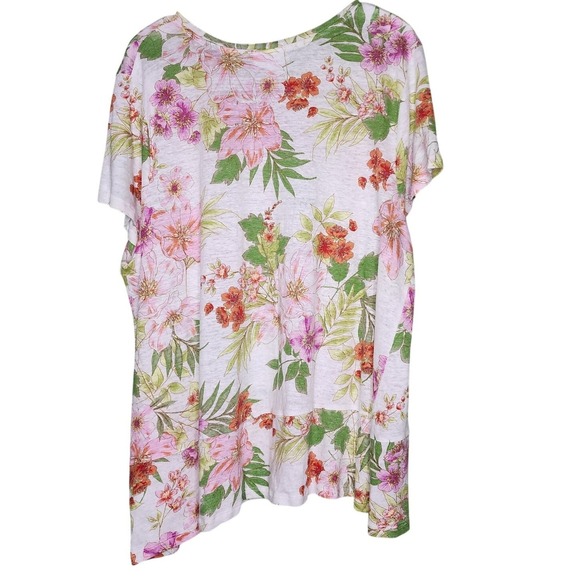 J Jill Love Linen Tee XL White Floral Short Sleeve Multi Coastal Resort Tropical - Picture 2 of 4